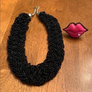 Betsy Johnson beaded necklace and lip ring